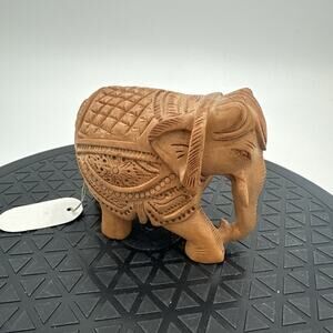 Vtg.Rajasthani Hand Carved Wooden Elephant Statue Solid Wood EUC